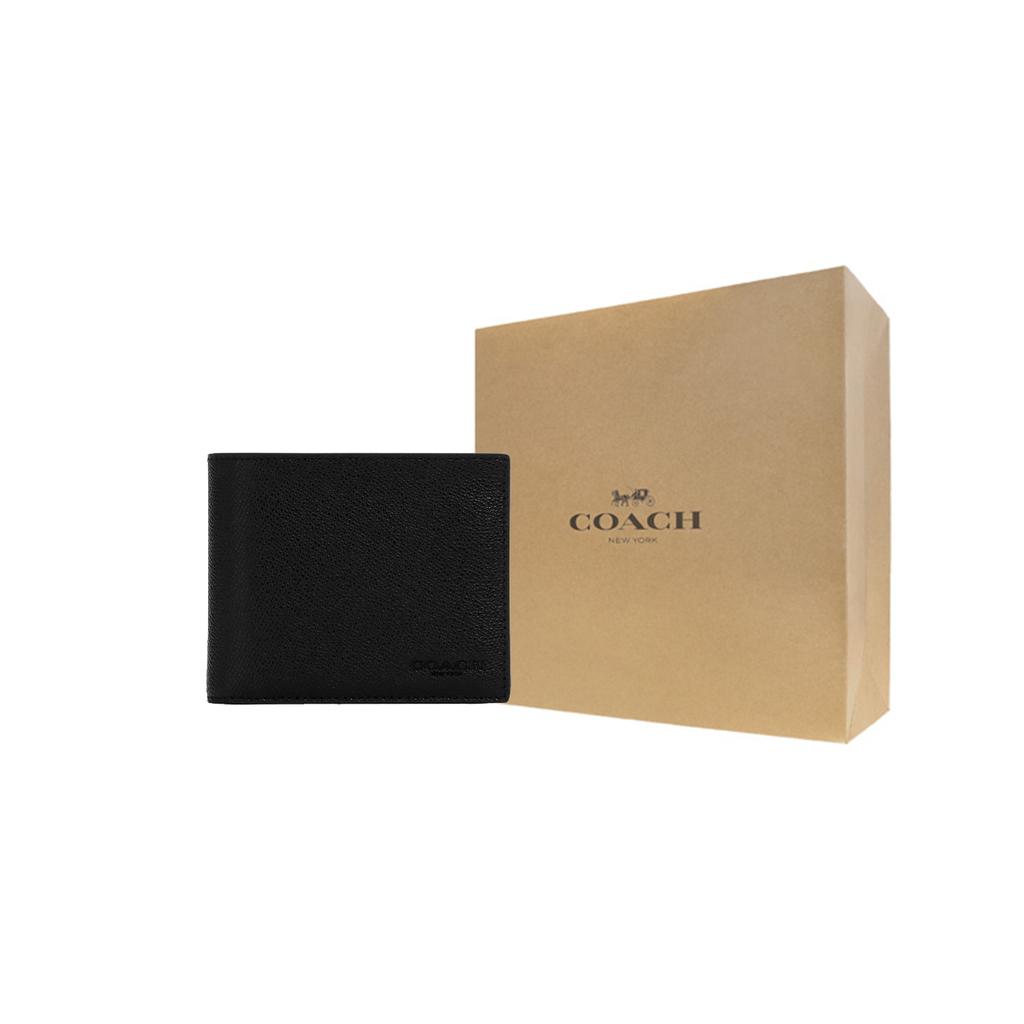 New COACH Cross Grain Leather Wallet Mini Men's Black CR899-BLK