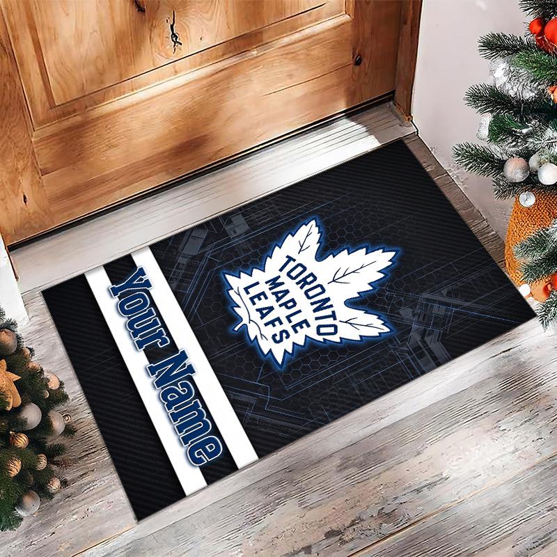 Toronto Maple Leafs Crystal Velvet Rug, Custom Name Text Personalized Non‑Slip Floor Mat for Home Decor Gift
