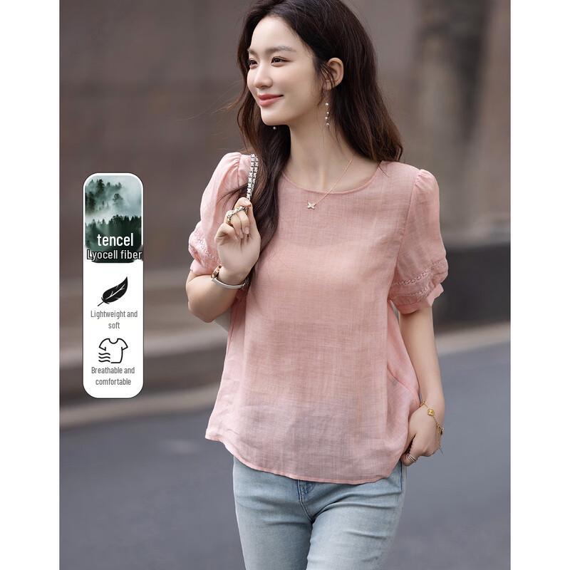 De Mana Women s Lyocell-Ramie Blend Puff Sleeve Blouse XL