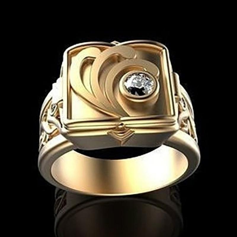 HOYON Hip Hop Punk 18K Yellow Gold Color Men's Ring Box Flip Cover Can Put Fragrance Party Rings all 1 for free shipping