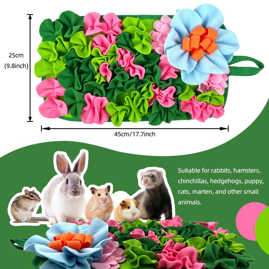Small Pet Foraging Mat, Suitable for Rabbits, Hedgehogs, Guinea Pigs, Featuring Cute Floral Design, Enrichment Feeding Pad