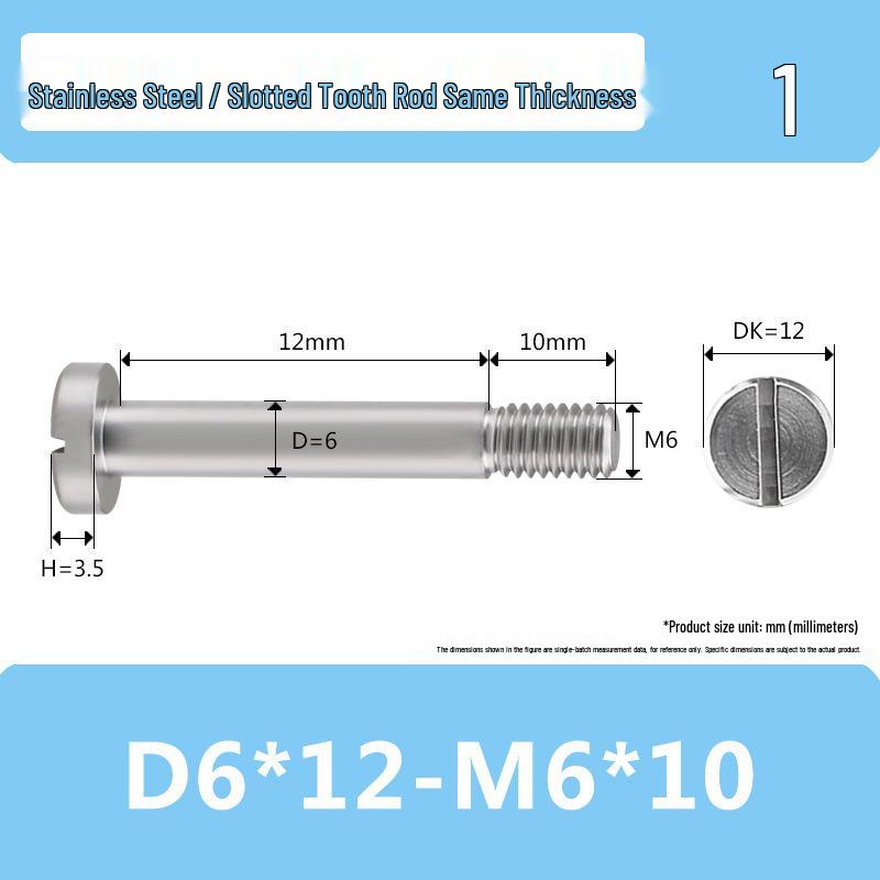 M6 D6D8 Stainless Steel Slotted Plug Screw, Half-Thread, Smooth Shank, Shoulder Limit Bolt