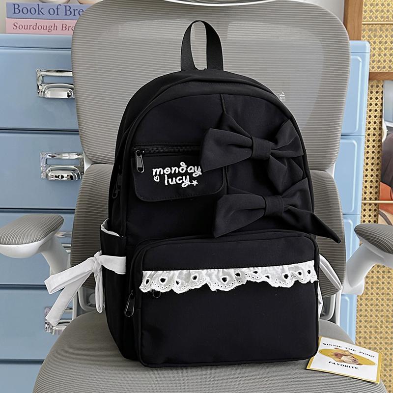 Mochila Escolar de Estudiante con Encaje de Lazo Gran Capacidad para Mujer