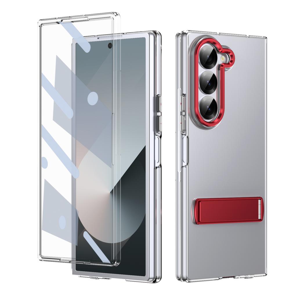 High Definition Transparent Z Fold6 Fold5 Protective Case For Samsung Galaxy Z Fold 6 5 4 5G With Glass Film Alloy Bracket Cover
