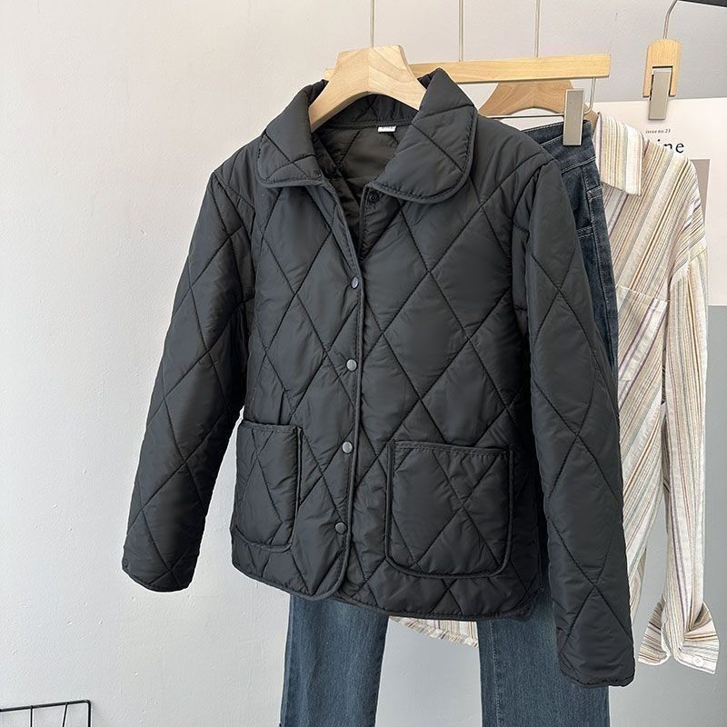 Spring Autumn Short Coat Women Rhomb Light Casual Down Cotton Jacket Big Pocket Short PuffeJr Coats Female