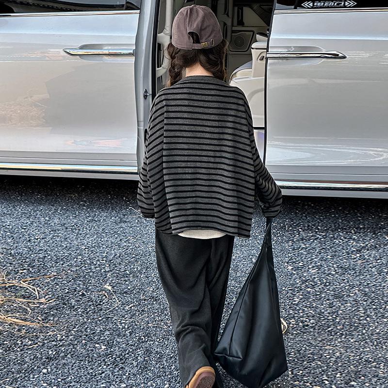 Mädchen 2025 Gestreiftes Cardigan-Set - Herbst/Frühling Koreanischer Stil 3-teiliges Outfit