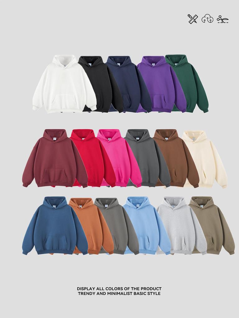 Men's Heavyweight American Trend Hoodie - Solid Color Casual plus Velvet