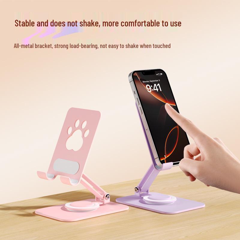 Cat Paw Metal Phone Holder: 360° Rotating Stand for Hands-Free Viewing & Streaming