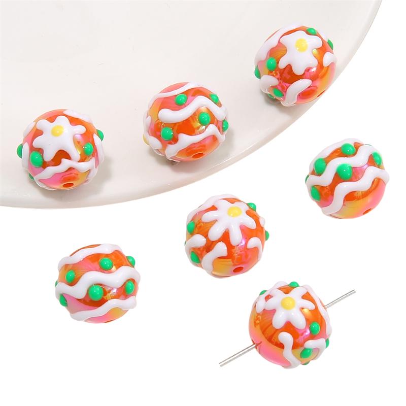 Hand-drawn Acrylic Beads Cute 16mm Spacer Charms for Keychain Jewelry DIY