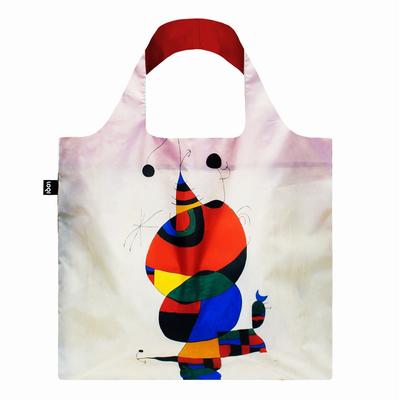 LOQI JOAN MIRO Bird and Star Recycled 50cm W X 42cm H To Top of Included X 11cm JM.WB Woman, Bag, White, Approx. (69cm Handle), Pouch 11.5cm