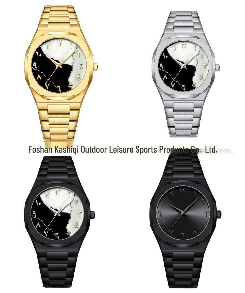 High-End Men's Quartz Watch with Large Dial and Steel Band, featuring Arabic Numerals.