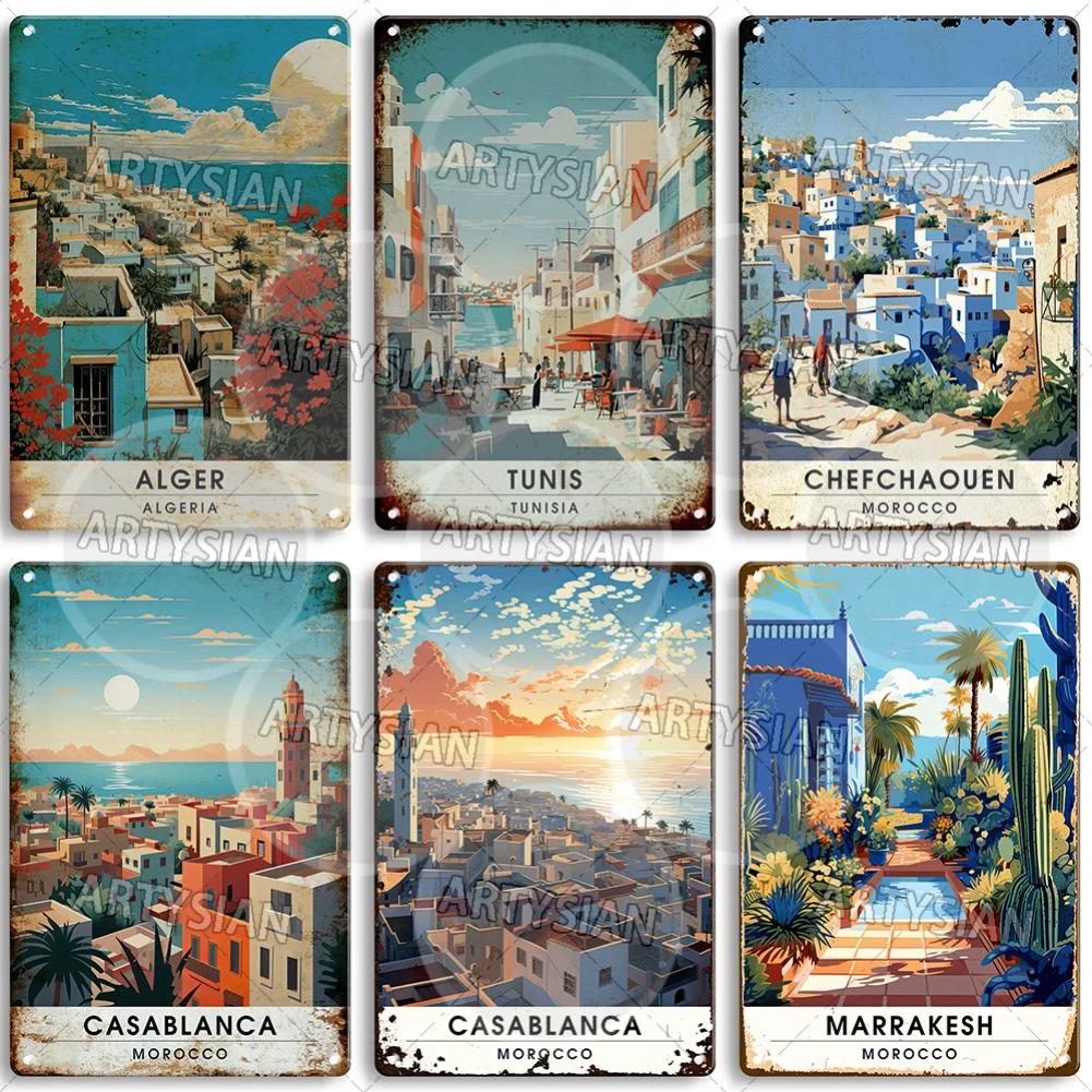 Maghreb Travel Cityscape Metal Sign Tunisia Alger Algeria Chefchaouen Morocco Marrakesh Oran Kabylie Hammamet Tunis Gafsa Plaque
