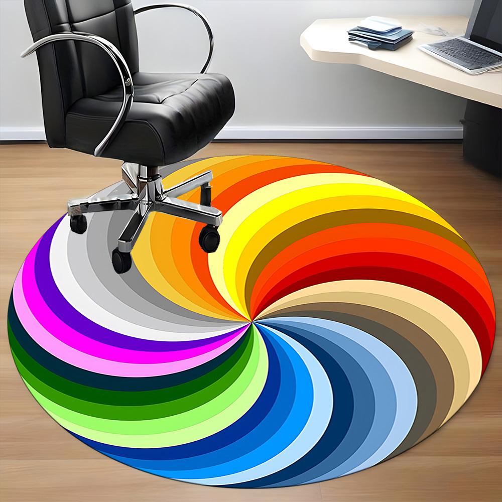 1pc Rainbow Swirl Chair Carpet for Office Non-Slip, Machine Washable Rug for Office, Room - Holiday Decor, Machine Made yy251016050