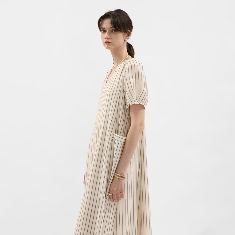 Wednesday Delight Wd_Stripe Puff Sleeve Midi Dress_White