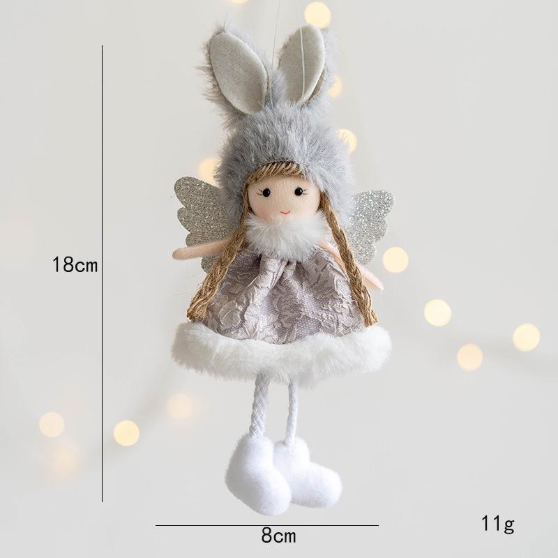 

Christmas decoration new plush angel girl pendant cute rabbit ear doll doll Christmas tree decoration серый