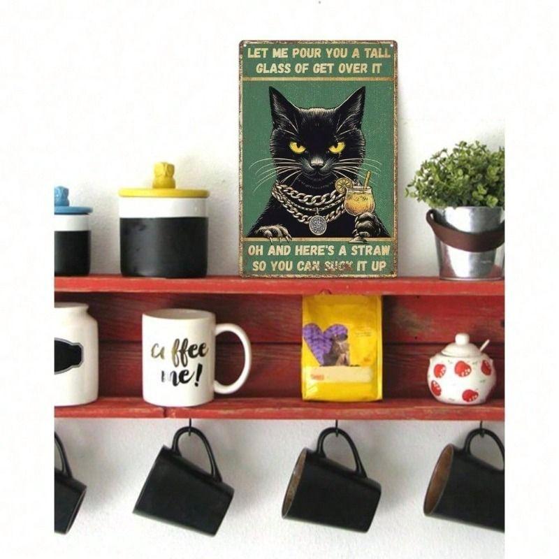 Vintage Metal Poster Wall Art Funny Cat for Garage Bar Home Office