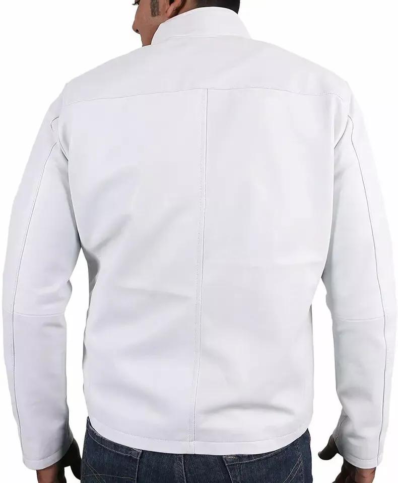 Ręcznie robiona męska kurtka skórzana w kolorze białym, kurtka codzienna ze skóry naturalnej