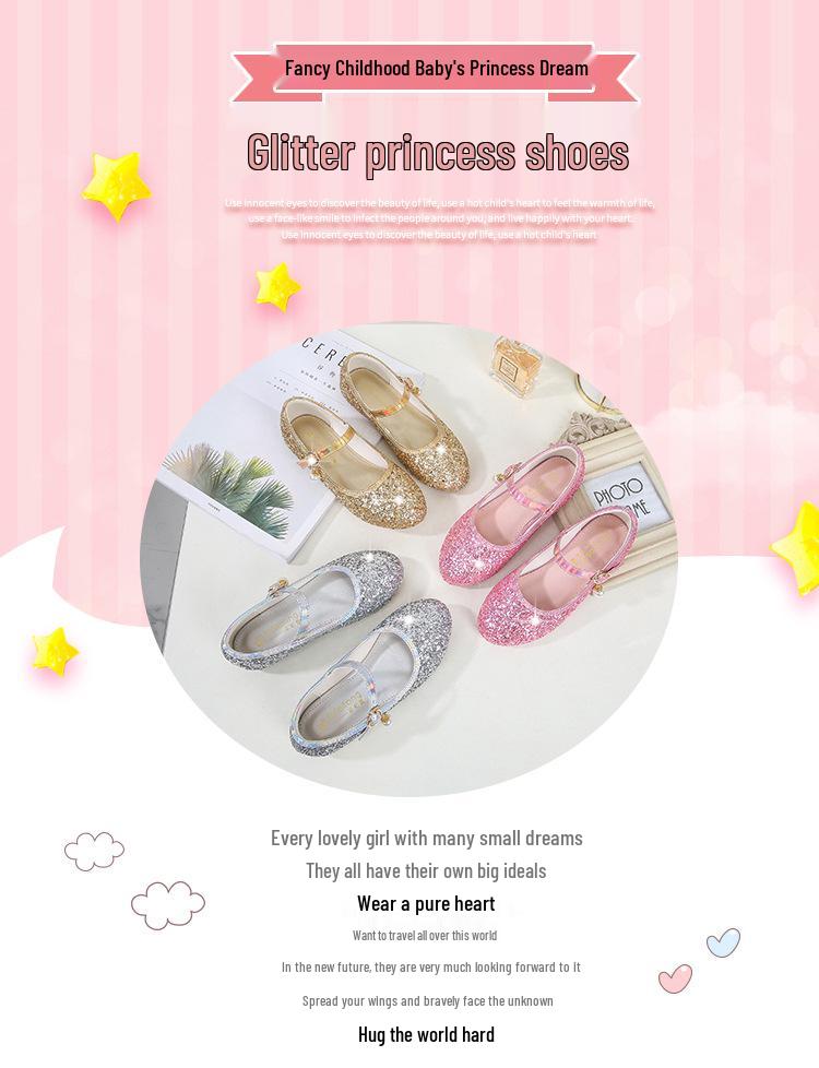 Girls' Sequined Princess Shoes - Spring/Autumn, Ballet Flat for Dance, Catwalk, or Evening Dress.