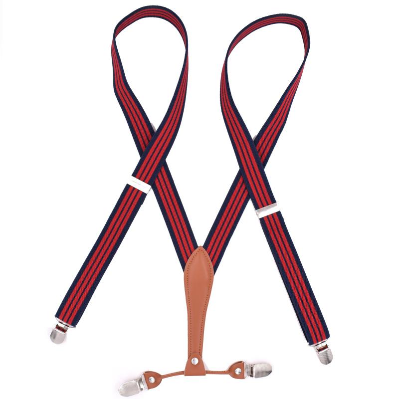 Leather Suspenders Man's Braces 4 Clips Adult Suspensorio Tirantes Hombre  Elastic strap 2.5*120cm