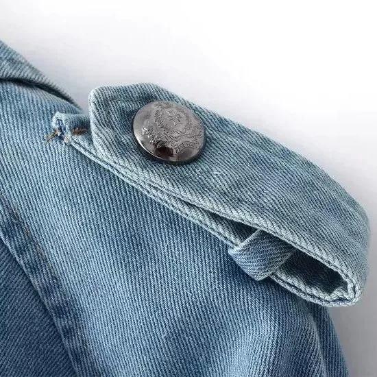 Dżinsowy krótki płaszcz damski luźny płaszcz z kołnierzykiem dla lalek trencz wiosna jesień