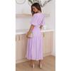 2025 Summer Deep V-neck Puff Short Sleeve Fashion Women Dress New Elegant Solid Color Loose Party Medium and Long Dress Women Slim Fit Women Clothing