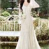Women's V-Neck Lace Embroidered Mermaid Dress with Long Sleeves - French Gentle Style for Autumn
