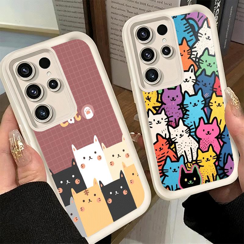 Cartoon Cute Cats Theme Soft Phone Case for Samsung Galaxy S26 Ultra S25 Edge S24 S23 S22 Plus S21 S20 FE 5G Shell Silicone Fund