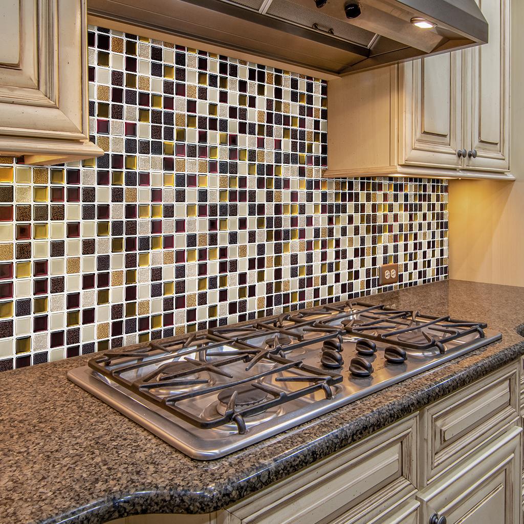 10pcs Strong Adhesive Peel&Stick Tile Stickers 3d Mosaic Vinyl Tiles Marble Wall Sticker Waterproof For Kitchen Bathroom