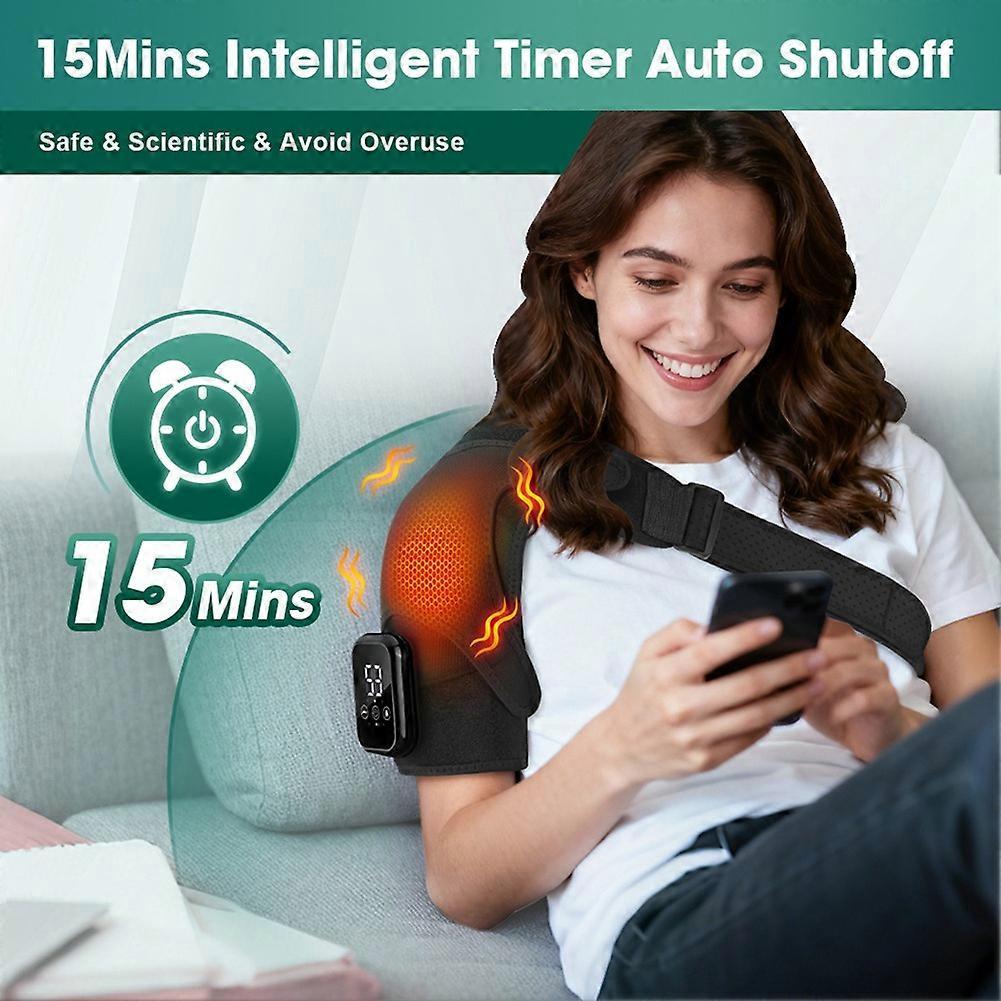 Cordless Shoulder Heating Pad with Massage, Heated Shoulder Wrap for Rotator Cuff Shoulder Brace