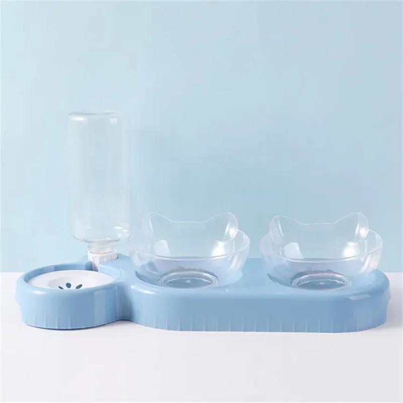 Cute Pet Cat Bowl Automatic Feeder Water Dispenser Dog Cat Food Bowl with Drinking Raised Stand Double Dish Bowls Pet Supplies