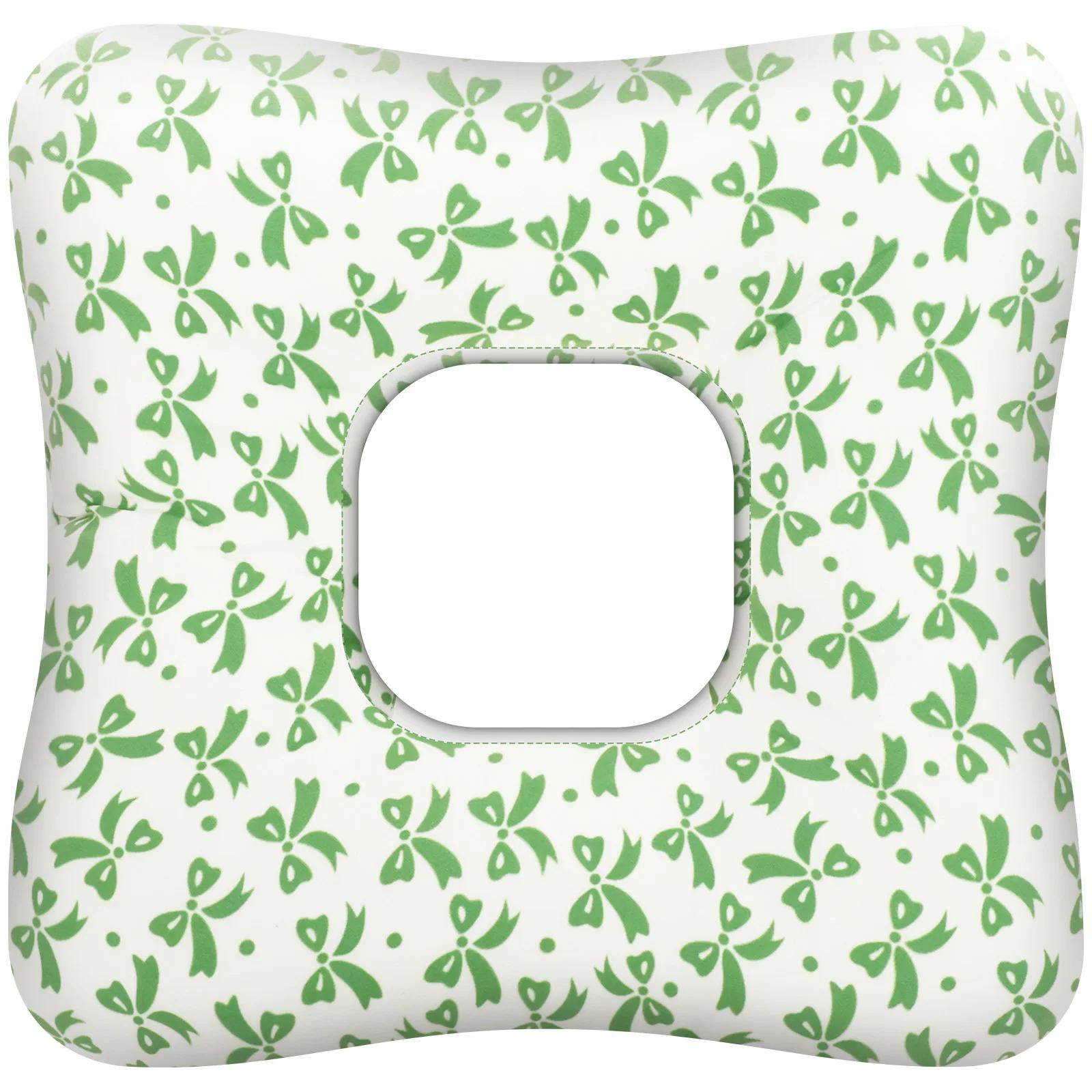 

Ear Piercing Pillow for Side Sleepers Superfine Fiber Cotton O Type Hollow Design Strong Support Portable Ear Guard Pillow зелений