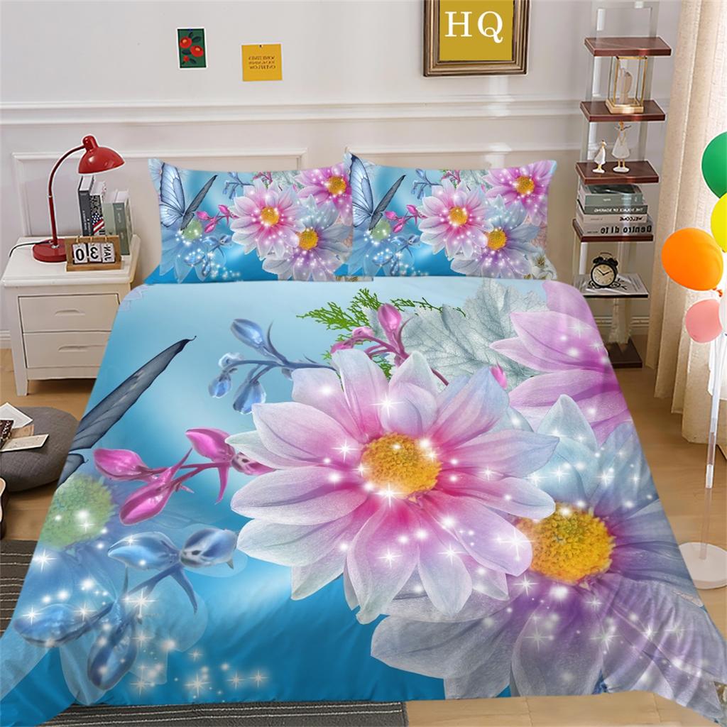 3D Flower Sea Bedding Set Flower Series Quilt and Pillow Case 2/3 Pieces AU180 * 210 Full Size Soft and Easy To Clean Home Decoration