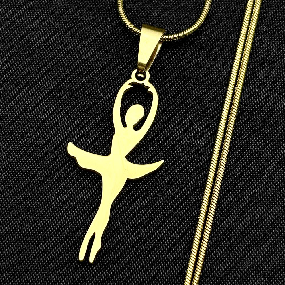 Ballet Ballerina Girls Chain For Women Men Stainless Steel Gold Color Gymnast Sporter Charms Gymnastics Dancer Necklace Jewelry