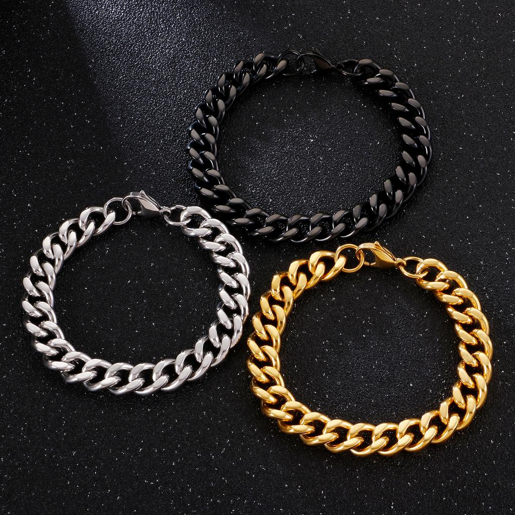 Kalen Shiny Stainless Steel Men's Bracelet Hip Hop Women's Multicolor Simple Cuban Chain Handmade Jewelry 19-23cm Length Gift