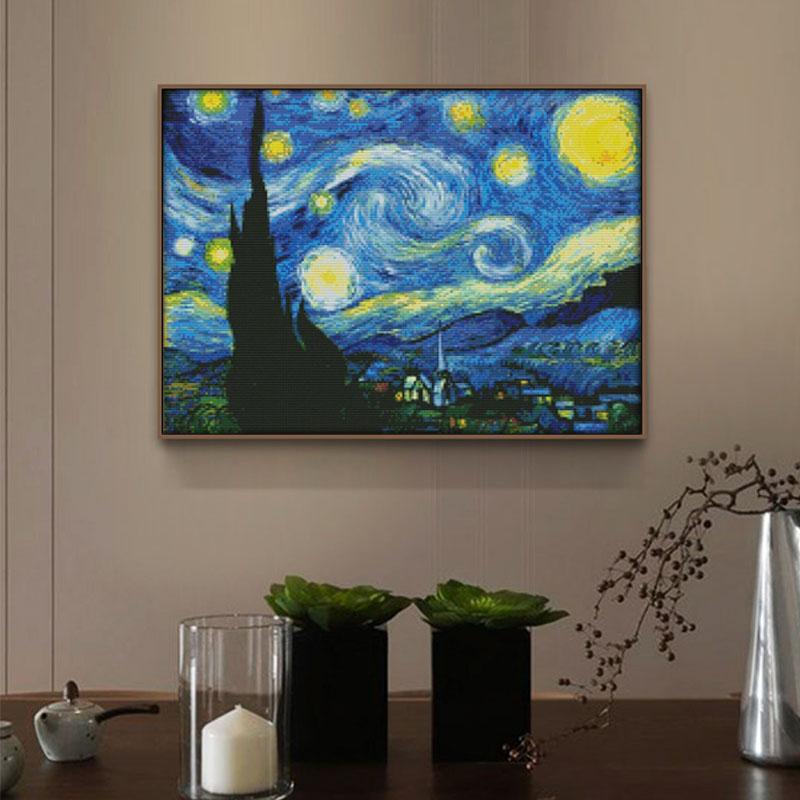 La Notte Stellata di Van Gogh Kit Punto Croce Schemi Tela non stampata Set Ricamo 11 14CT Fai da te Decorazione Casa Pittura