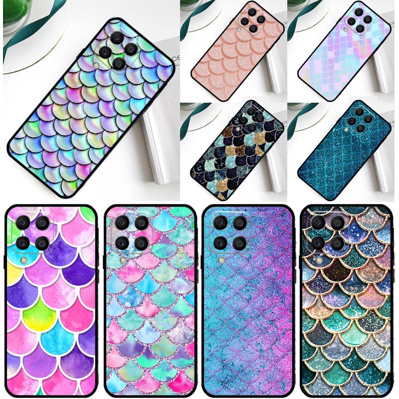 Watercolor Faux Glitter Mermaid Scales Cover For Samsung Galaxy M32 M52 M12 M13 M33 M23 M53 M15 M55 M31 M51 M14 M34 M54 M20 Case