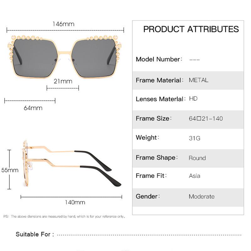 Oversized Square Sun Glasses Ladies New Luxury Pearl Sunglasses Women Brand Designer Fashion Shades Big Frame Eyewear
