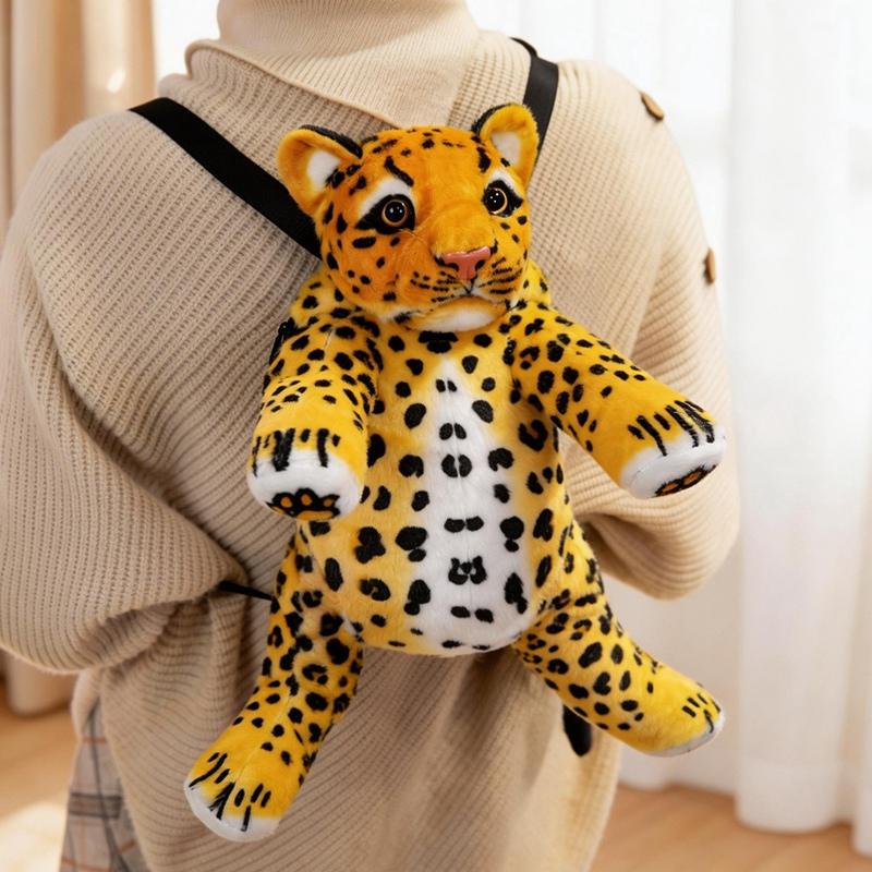 About 36CM Lifelike Tiger & Leopard Plush Backpack Toy Stuffed Soft Animal Doll Decorative Shoulder Bag Funny Kids Birthday Gift