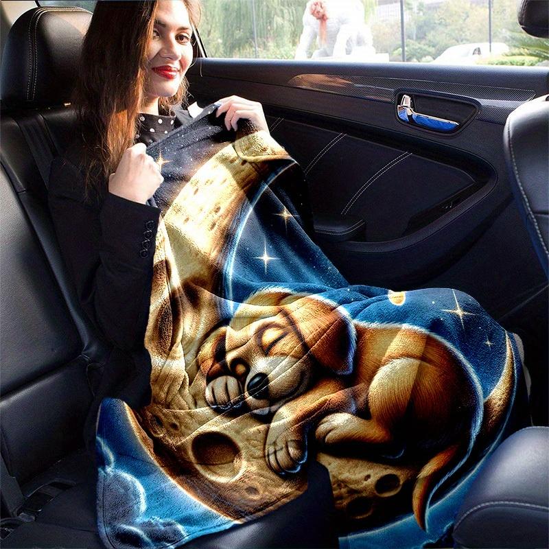 1pc. Cute Puppy Sleeping on Crescent Moon Blanket - Perfect for Home, Office, Outdoor Use, Gift Idea, Suitable for All Seasonsz041761