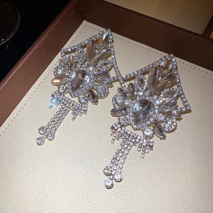 Silver Needle Diamond Geometric Tassel Earrings European and American Cold Style Simple Fashion Earrings Light Luxury Premium Earrings