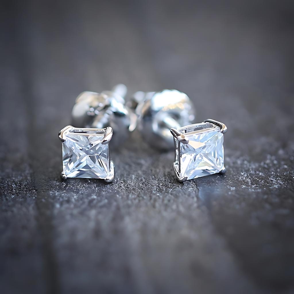 Silver CZ Stud Earrings Round Princess Cut Fashion Jewelry Women Accessories 925 Sterling Silver Ear Rings