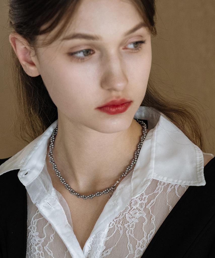 Has En014 Glass Pearl Necklace (Silver)
