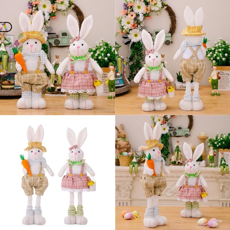 Spring Rabbit Doll Rabbit Figure for Easter Party Decors Kids Holiday Gift Colorful Accent for Windowsill Shelf