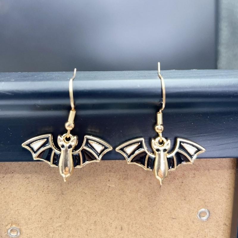 Whimsical Bat Pumpkin Cartoon Dangle Earrings Lightweight Alloy Design For Halloween Party Costume Accessories