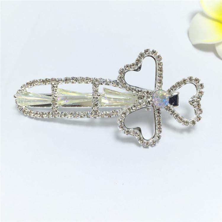 

Korean Rhinestone Bow Heart Hair Clips Plain Silver