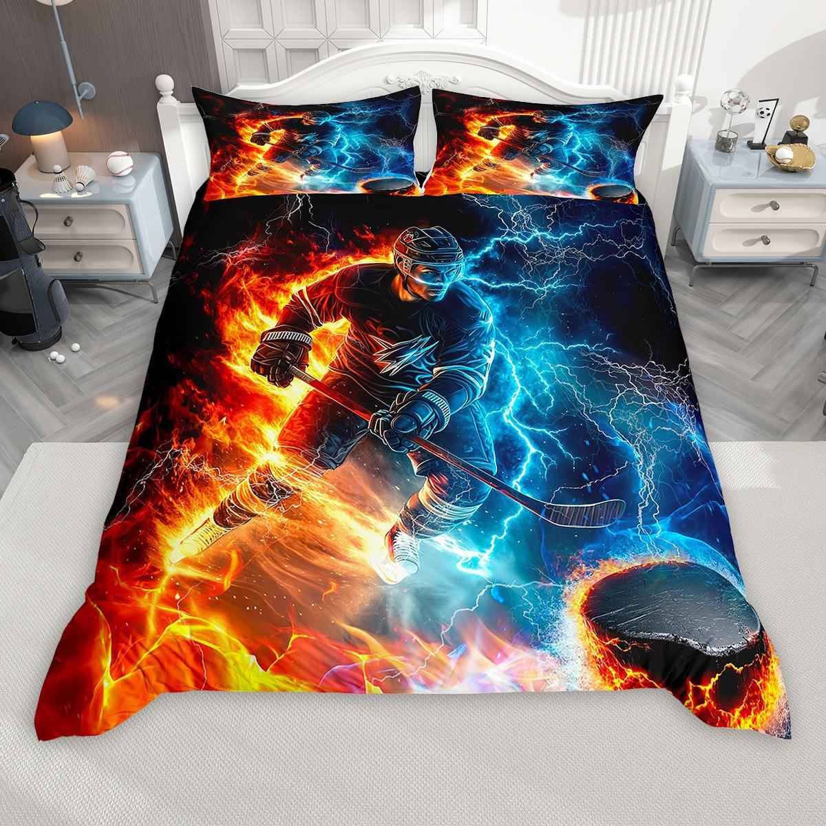 

Комплект пододеяльника для детей Homewish Ice Hockey, Постельный комплект с игроком с мячом, Спортивный комплект пододеяльника DE XS 100x135cm 2pcs&set