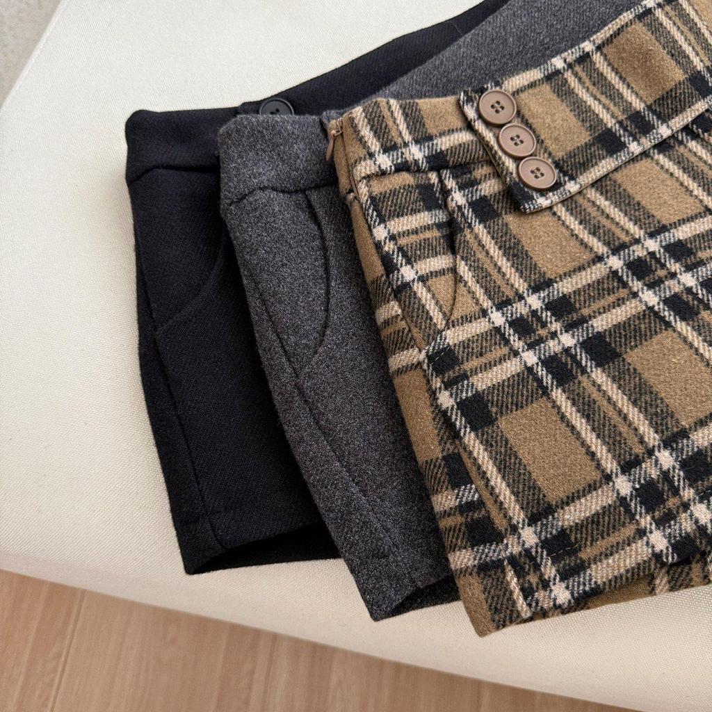 Damen Woll-A-Linien-Shorts für Herbst/Winter: Dicke, Schlankmachende, Bootcut-Stil, Scharfe Heißhosen.