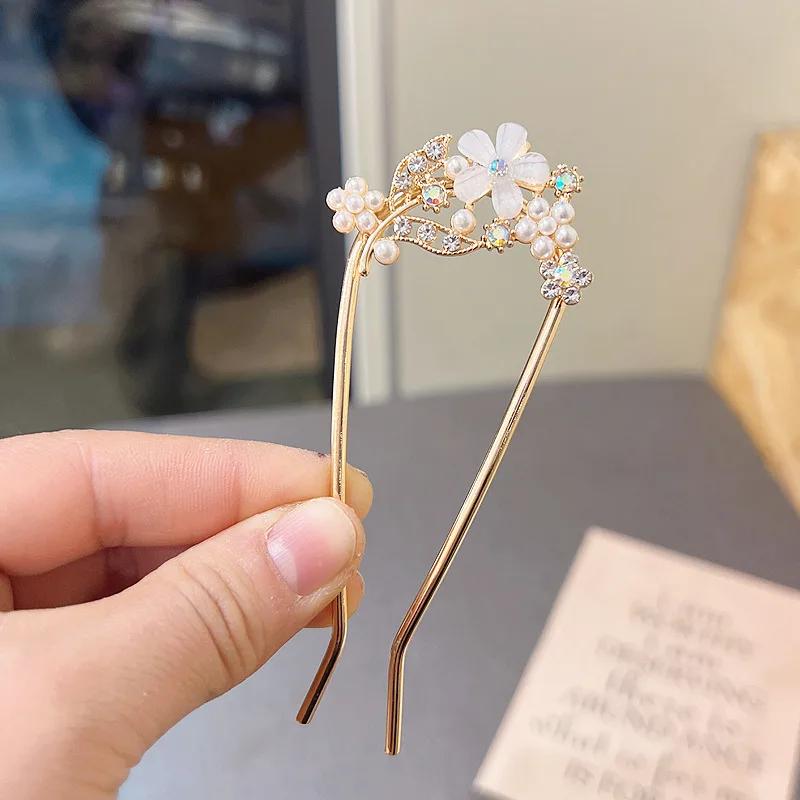New Retro Temperament Pearl U-shaped Hairpin Pill Head Plate Hair Ware Hairpin Hairpin Headwear