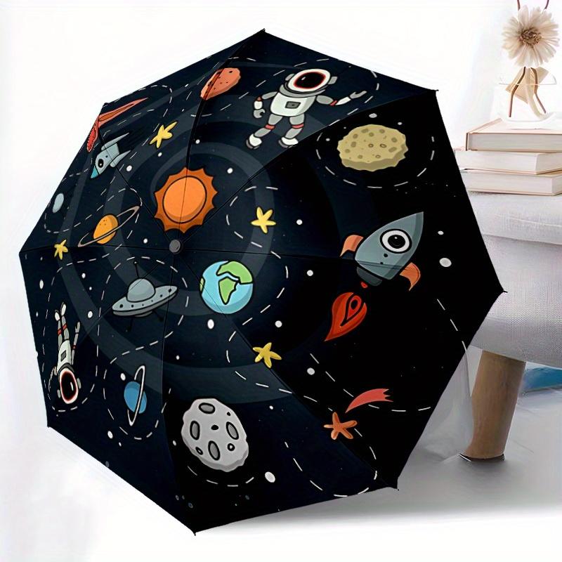 1pc Space Exploration Automatic Umbrella   Auto Open/Close Folding Umbrella with  8 Rib Frame, 3 Fold Compact Umbrella for Men & Women, 107