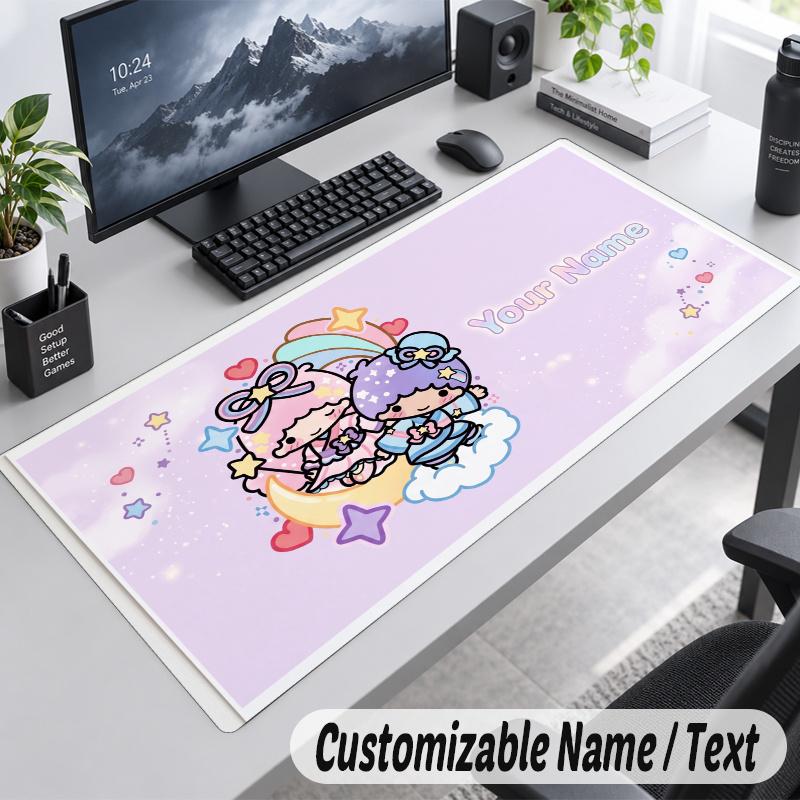 Little Twin Stars Personalized Large Mouse Pad Custom Name Text Extended Desk Mat Gaming Mousepad